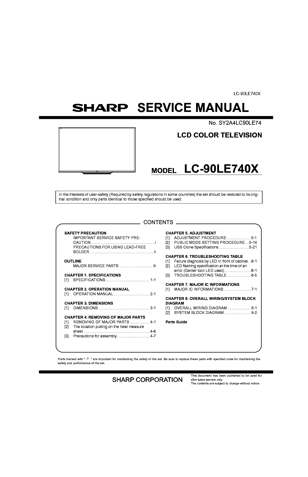 SHARP LC-90LE740X service manual (1st page)
