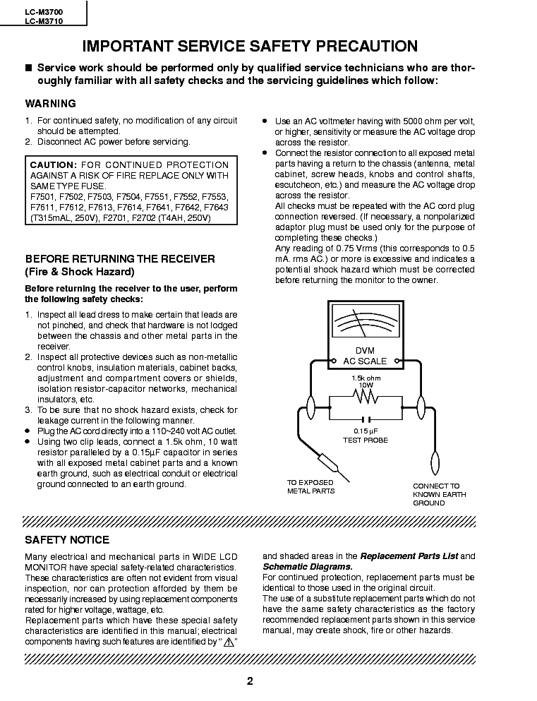 SHARP LC-M3700 3710 SM service manual (2nd page)