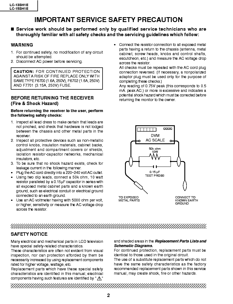 SHARP LC13SH1E service manual (2nd page)