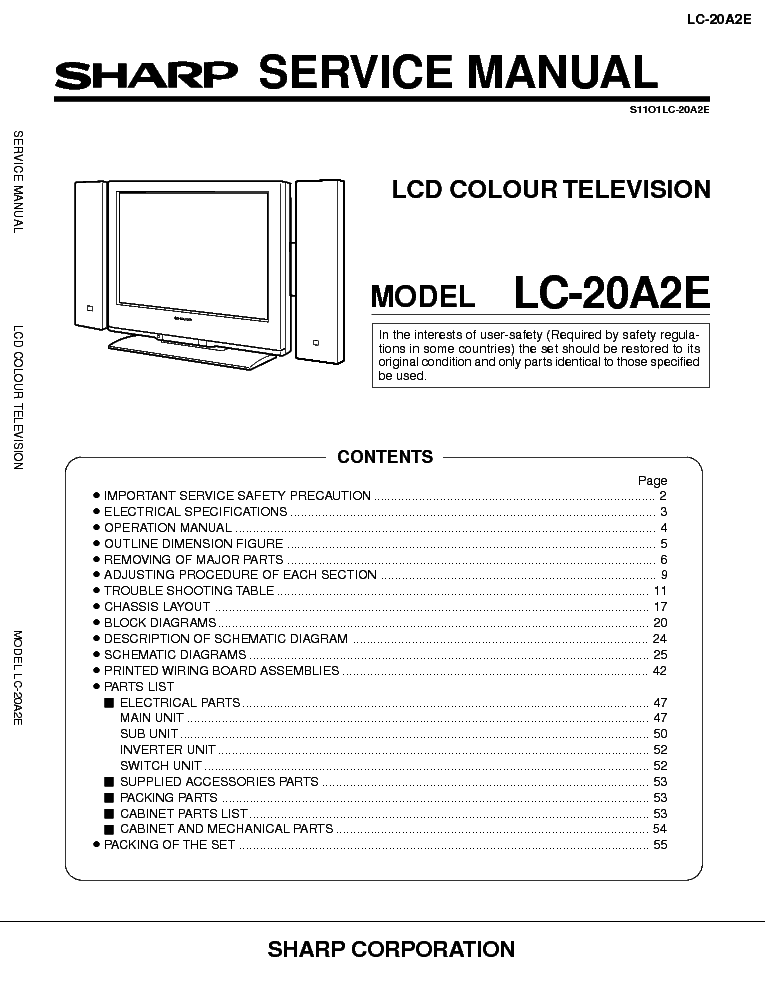 SHARP LC20A2E service manual (1st page)