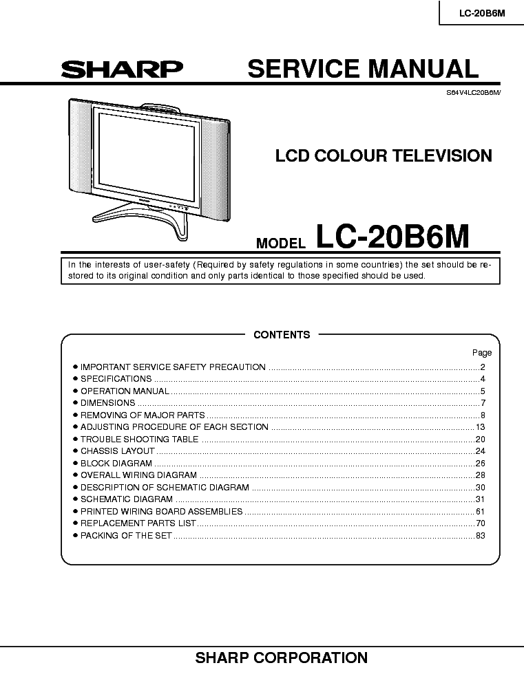 SHARP LC20B6M SM service manual (1st page)
