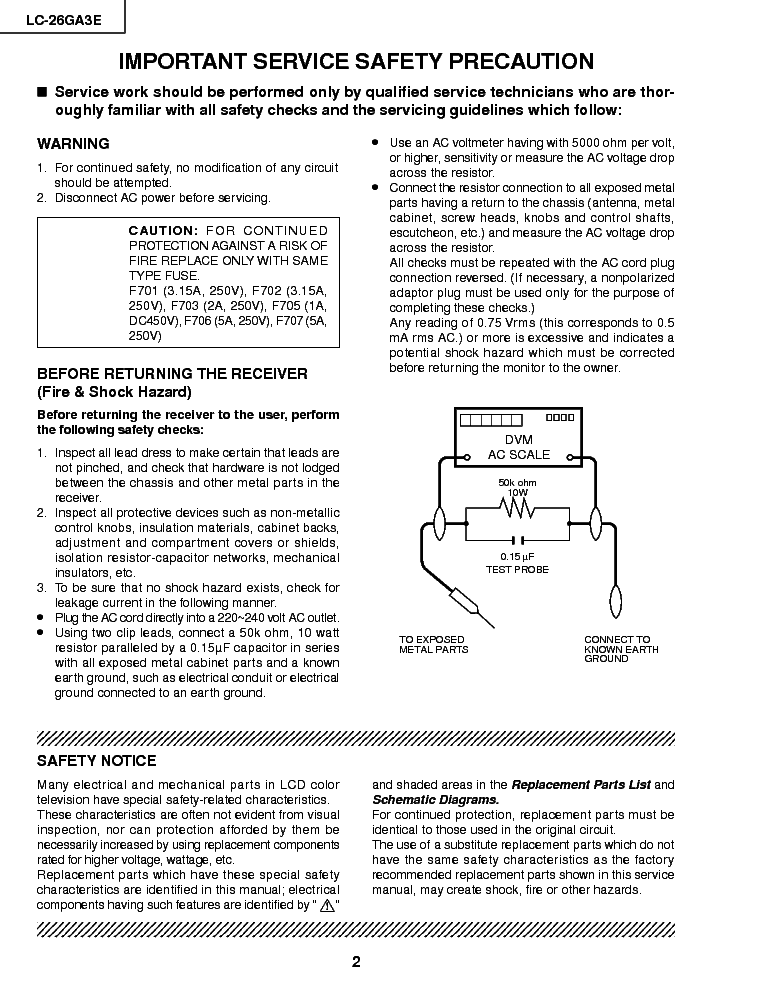 SHARP LC26GA3E LCDTV service manual (2nd page)