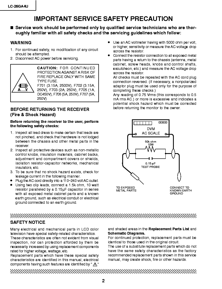 SHARP LC26GA4U LCD TV SM service manual (2nd page)