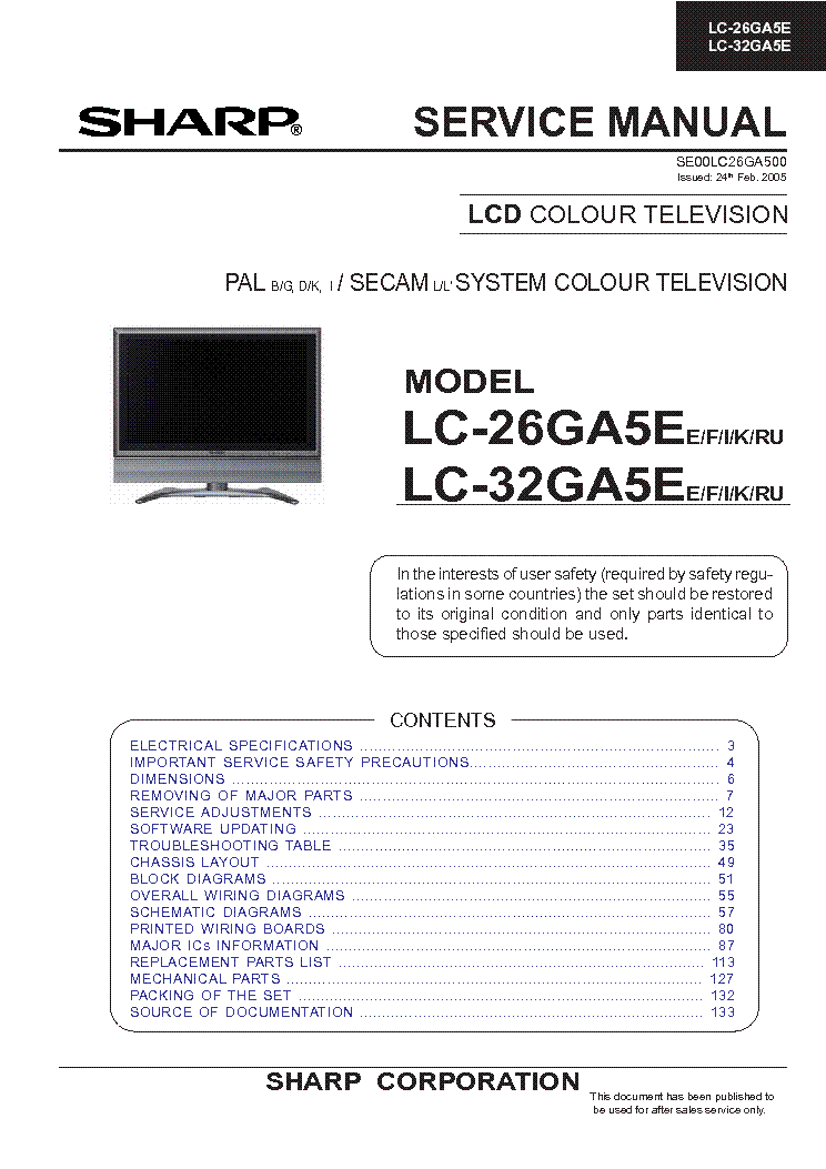 SHARP LC26GA5E LCDTV service manual (1st page)