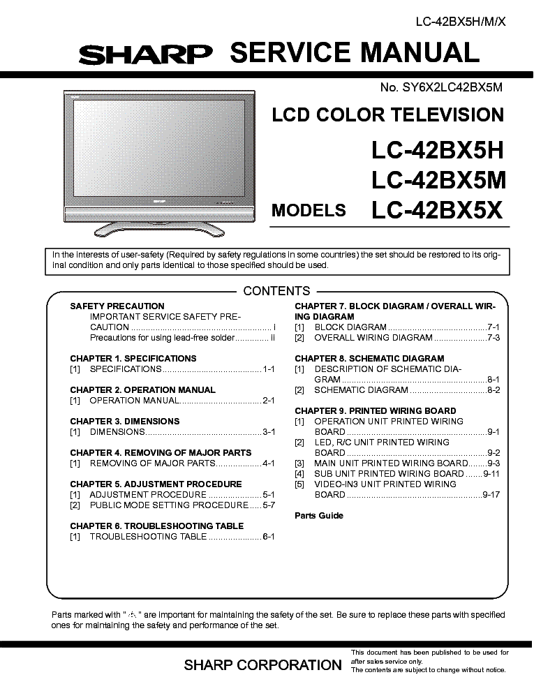 SHARP LC42BX5H-M-X SM service manual (1st page)