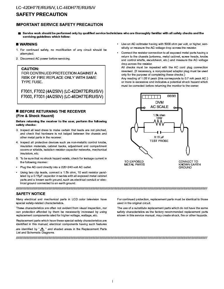 SHARP LC42DH77E LC46DH77E RU S V FULL SM service manual (2nd page)