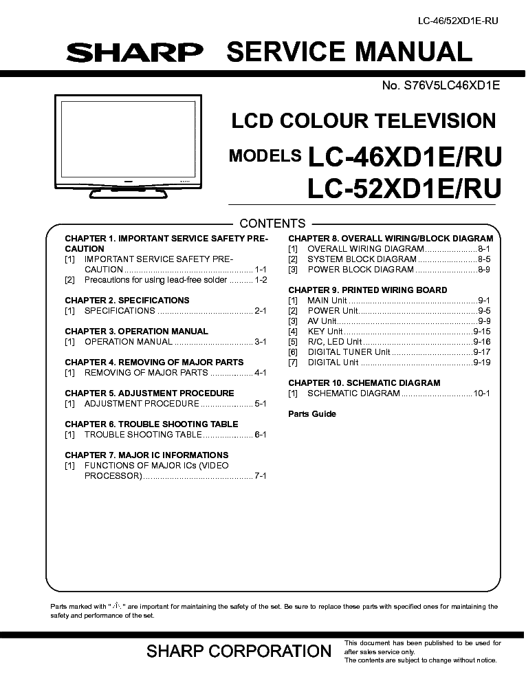 SHARP LC46XD1E LC52XD1E service manual (1st page)