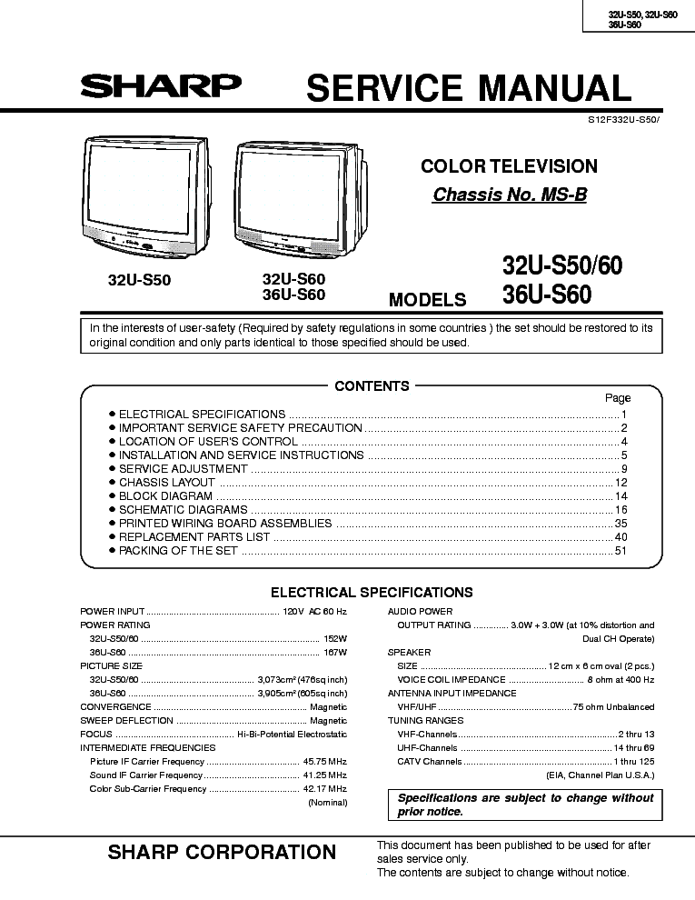 SHARP MSB CHASSIS 32US50 service manual (1st page)