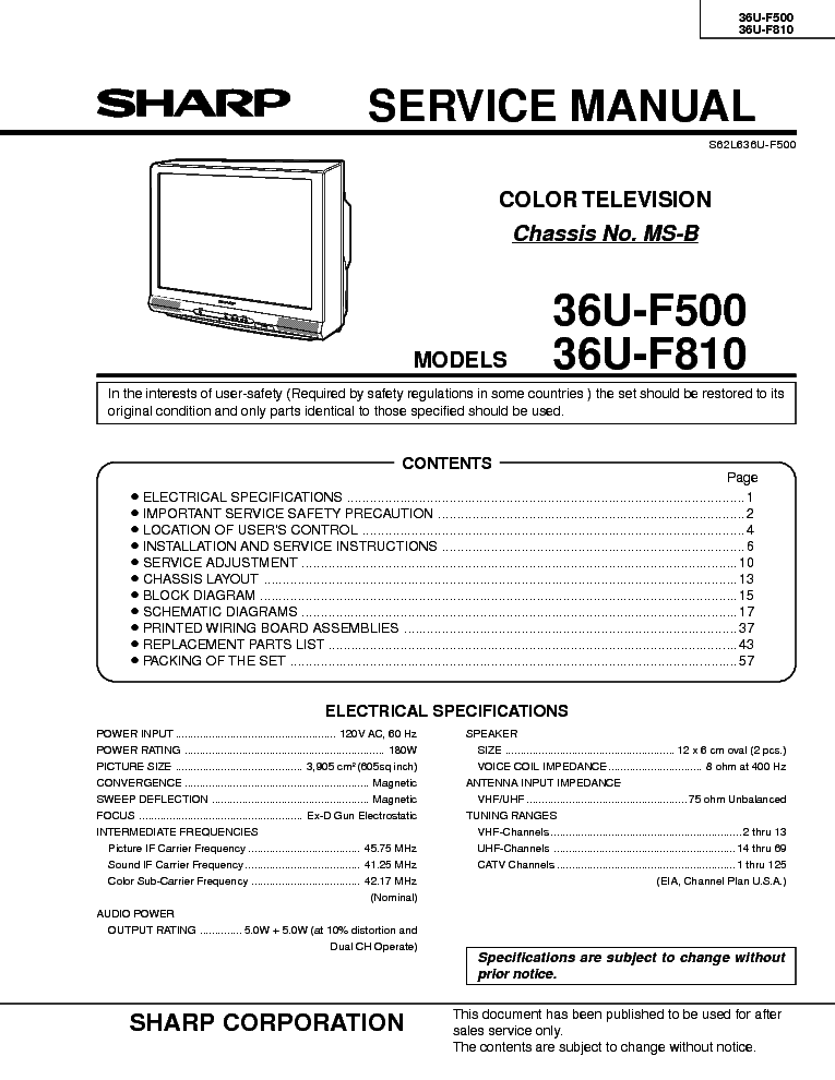 SHARP MSB CHASSIS 36UF500 service manual (1st page)