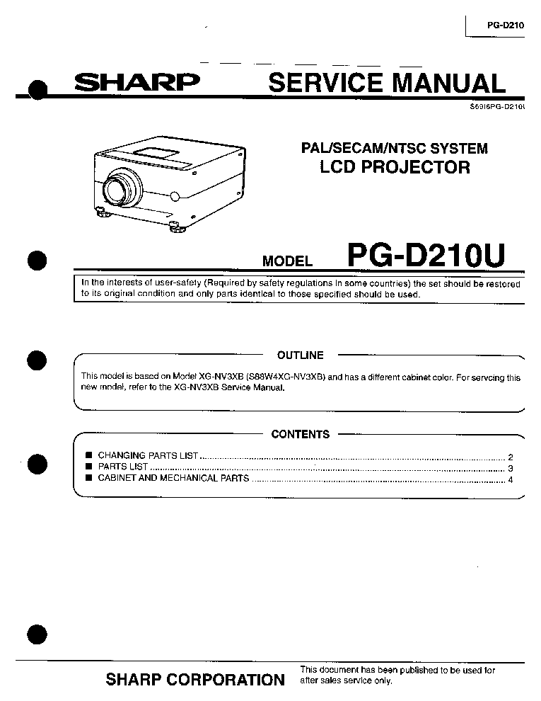 SHARP PG-D210U service manual (1st page)