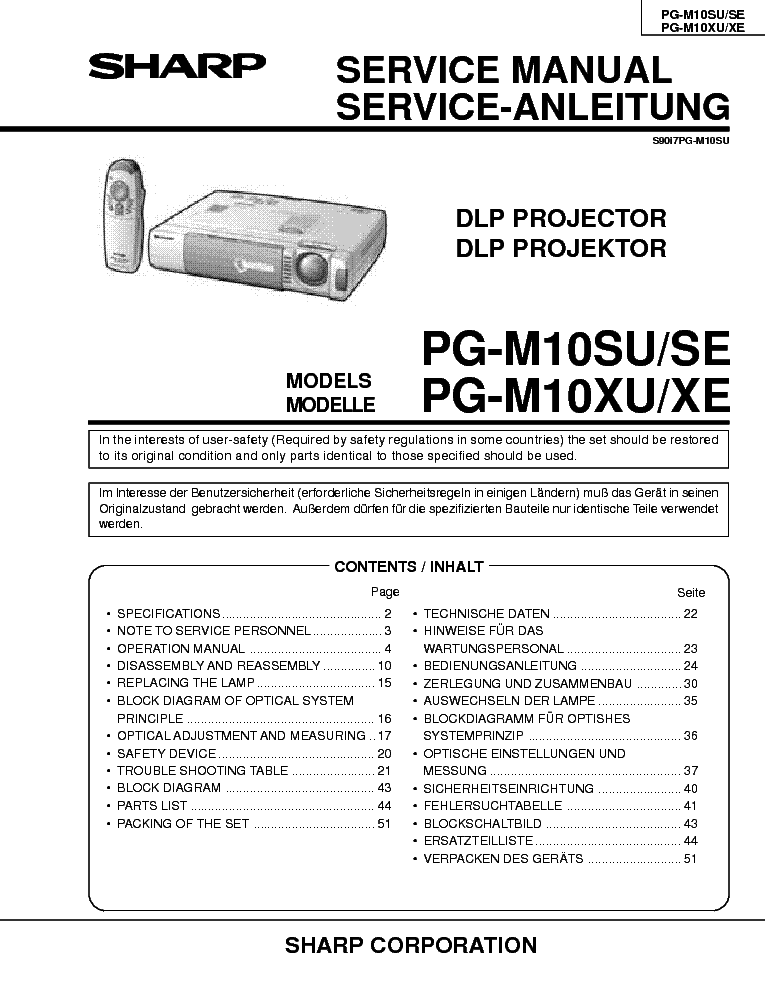SHARP PG-M10 service manual (1st page)