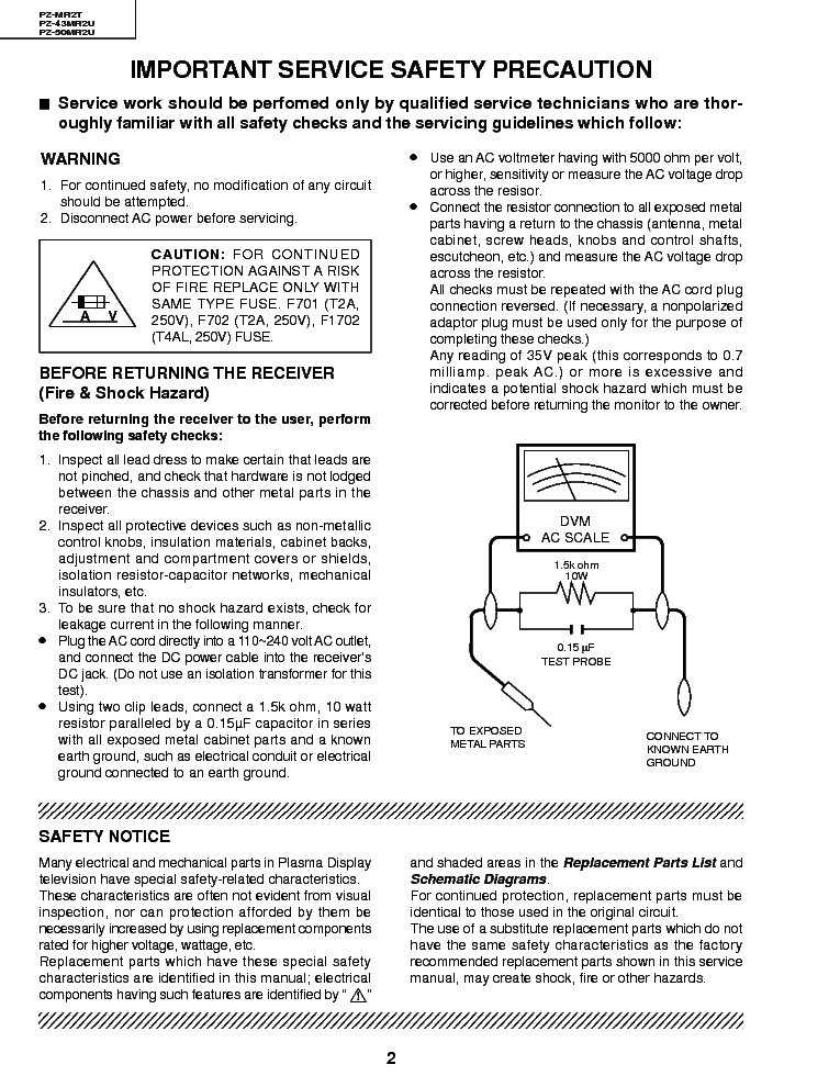 SHARP PZ-MR2T PZ-43-50MR2U service manual (2nd page)