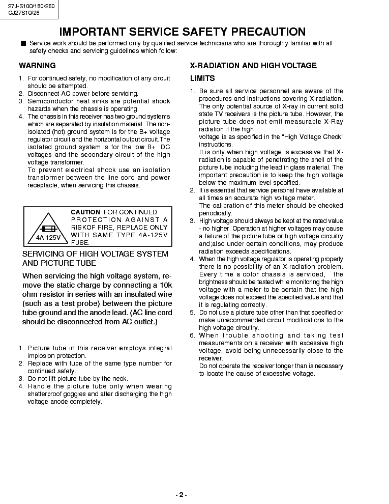 SHARP SN71 CHASSIS 27JS100 service manual (2nd page)