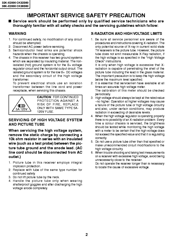 SHARP SN83 CHASSIS 32KX2000 service manual (2nd page)