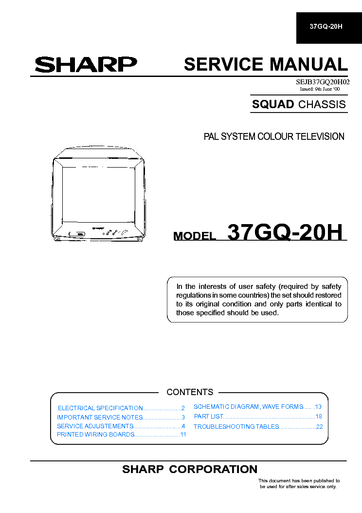 SHARP SQUAD CHASSIS 37GQ20H TV SM service manual (1st page)