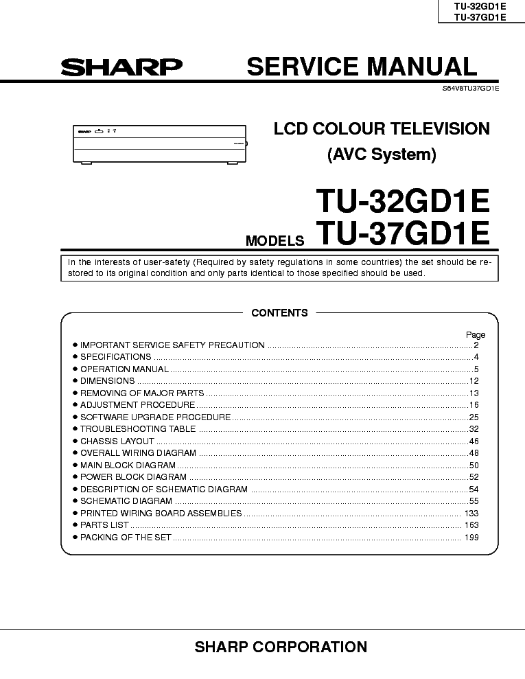SHARP TU-32GD1E LCD TV RECEIVER SM service manual (1st page)