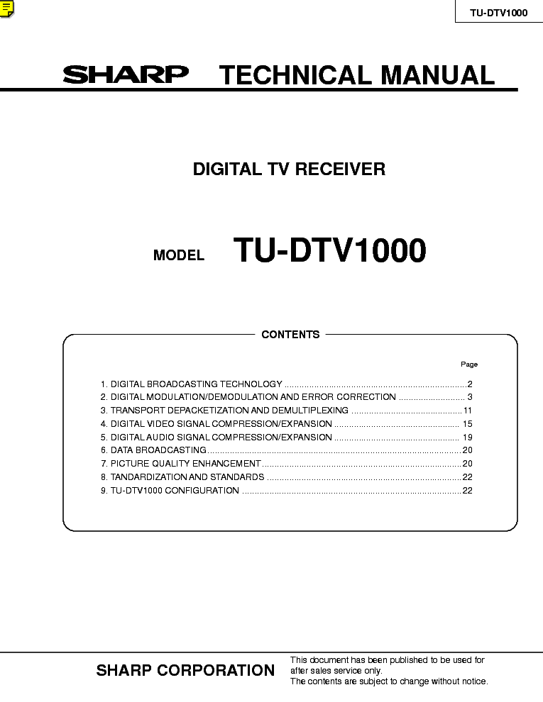 SHARP TU-DTV1000 service manual (1st page)