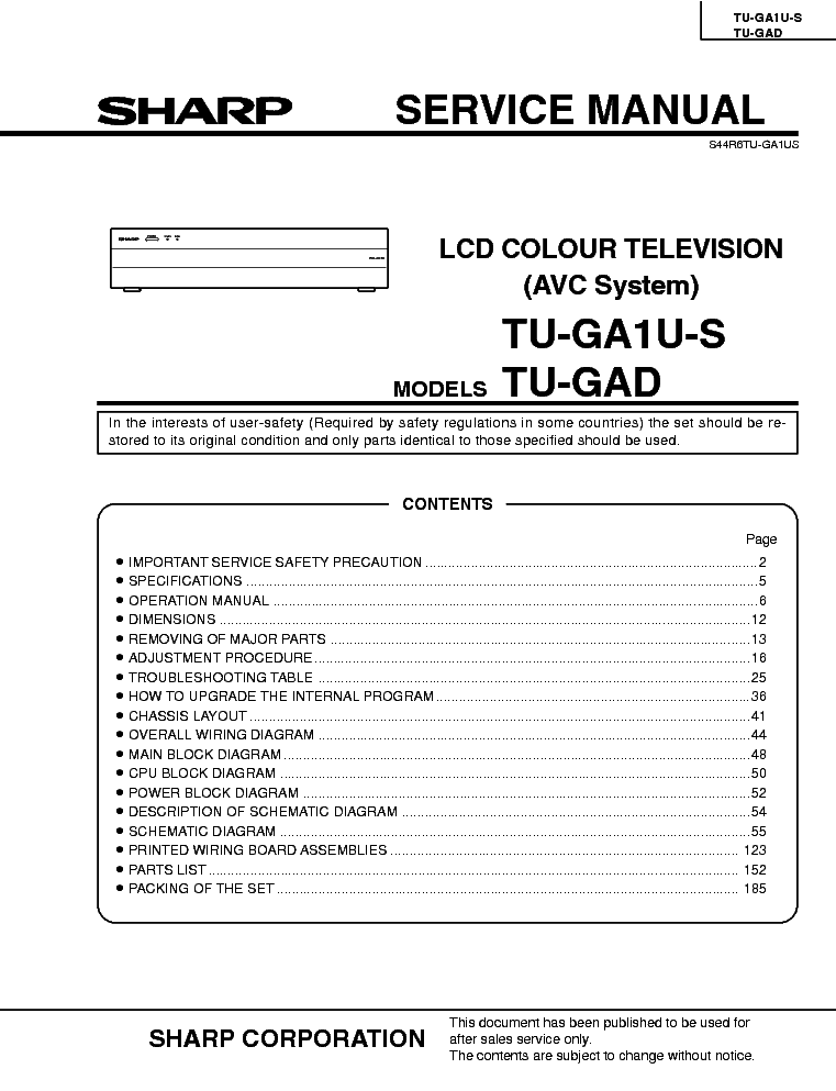 SHARP TU-GAD GA1U-S AVC-SYSTEM SM service manual (1st page)