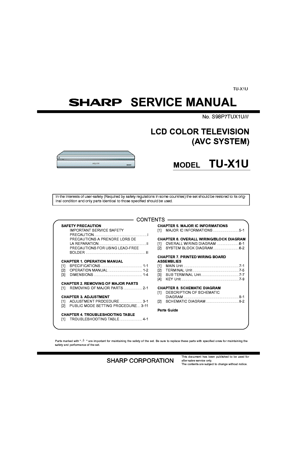 SHARP TU-X1U service manual (1st page)