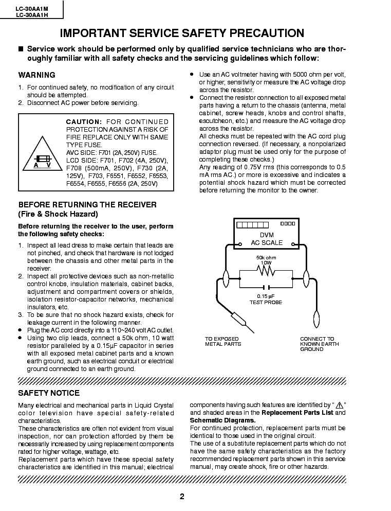 SHARP TV LCD LC-30AA1H LC-30AA1H service manual (2nd page)