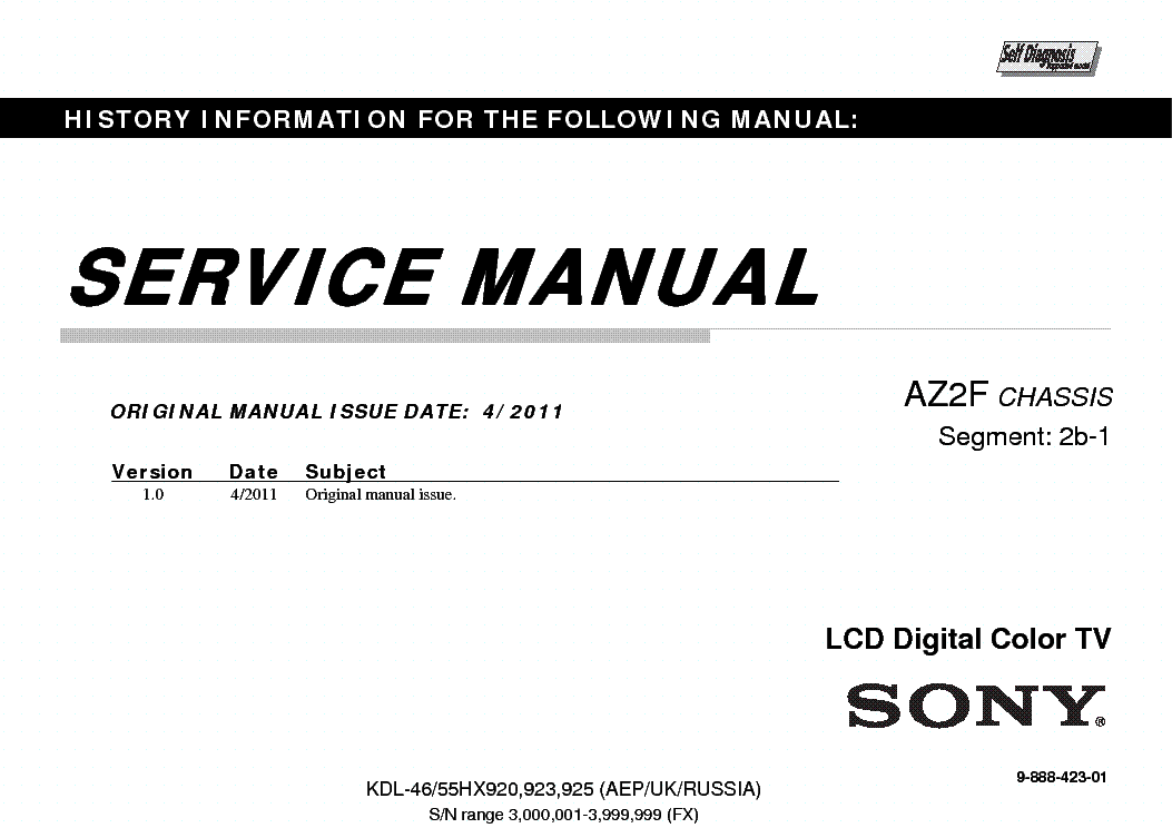 SONY KDL-46-55-HX920-HX923-HX925 AZ2CHASSIS service manual (1st page)