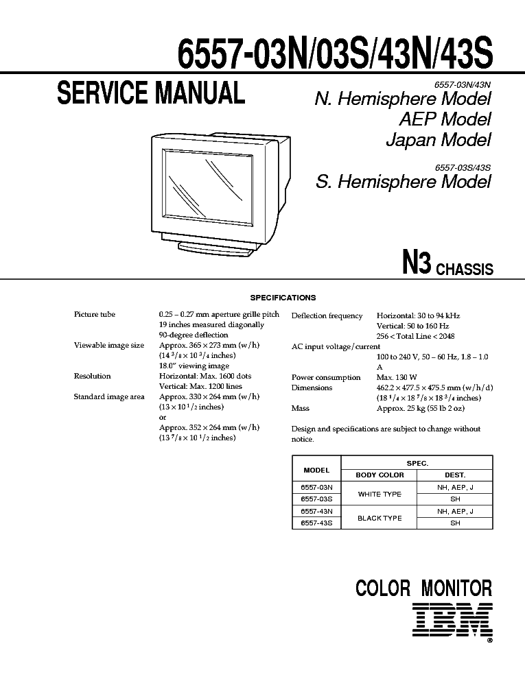 SONY 6557-03N 6557-03S 6557-43N 6557-43S CHASSI N3 SM service manual