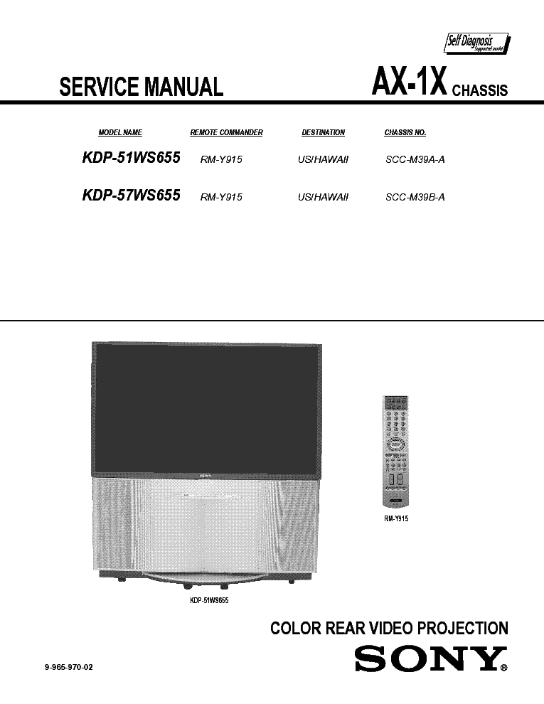 SONY AX1X CHASSIS KDP51WS655 PROJECTION TV SM service manual (2nd page)