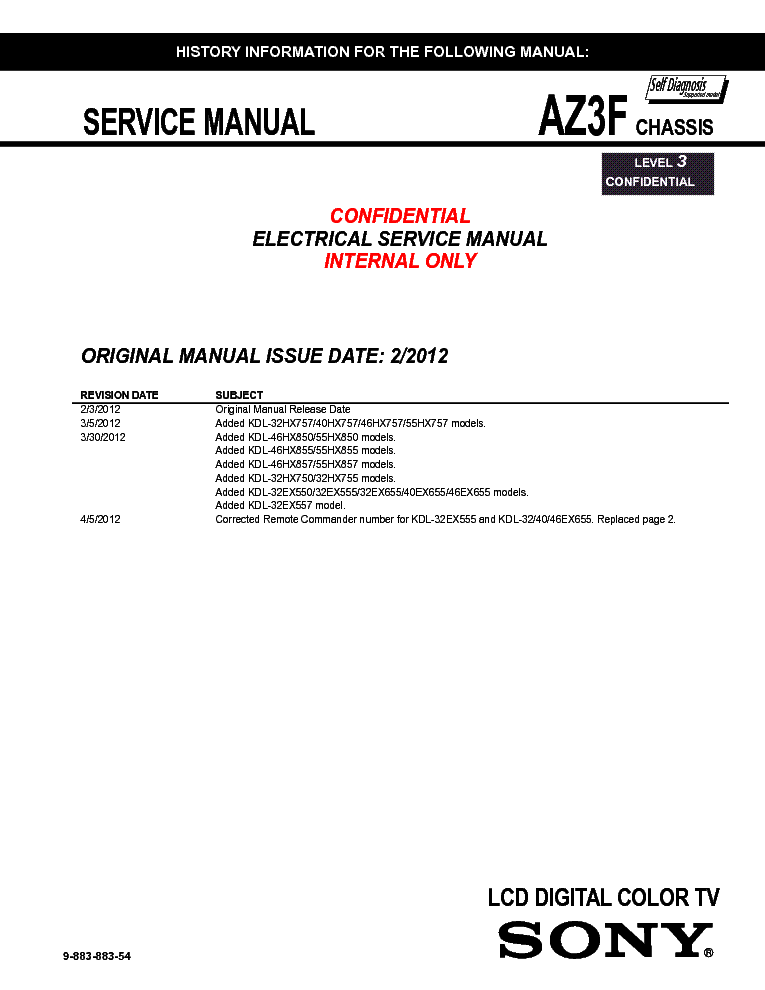 SONY KDL-32EX555 CH AZ3F LEVEL 3 service manual