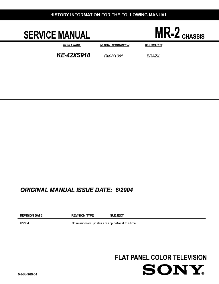 SONY CHASIS MR-2-KE-42XS910 SM service manual (1st page)