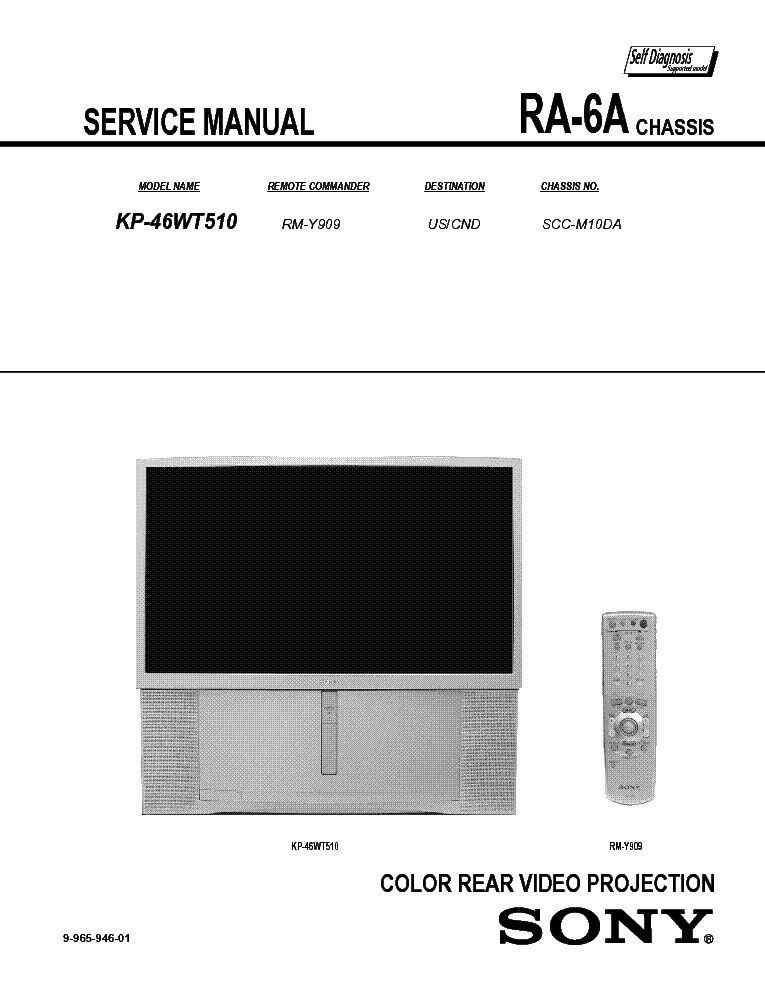 SONY CHASSIS RA-6A KP46WT510 PROJECTION service manual (1st page)