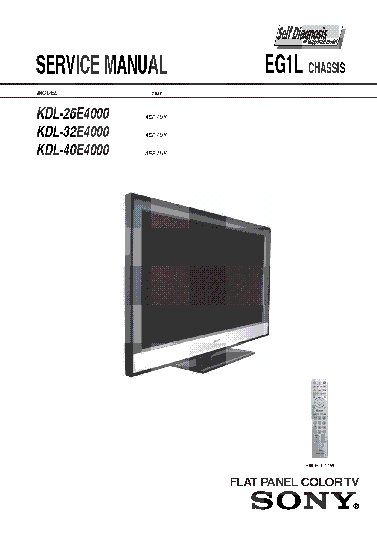SONY EG1L CHASSIS KDL-26E4000 LCD TV SM service manual (1st page)