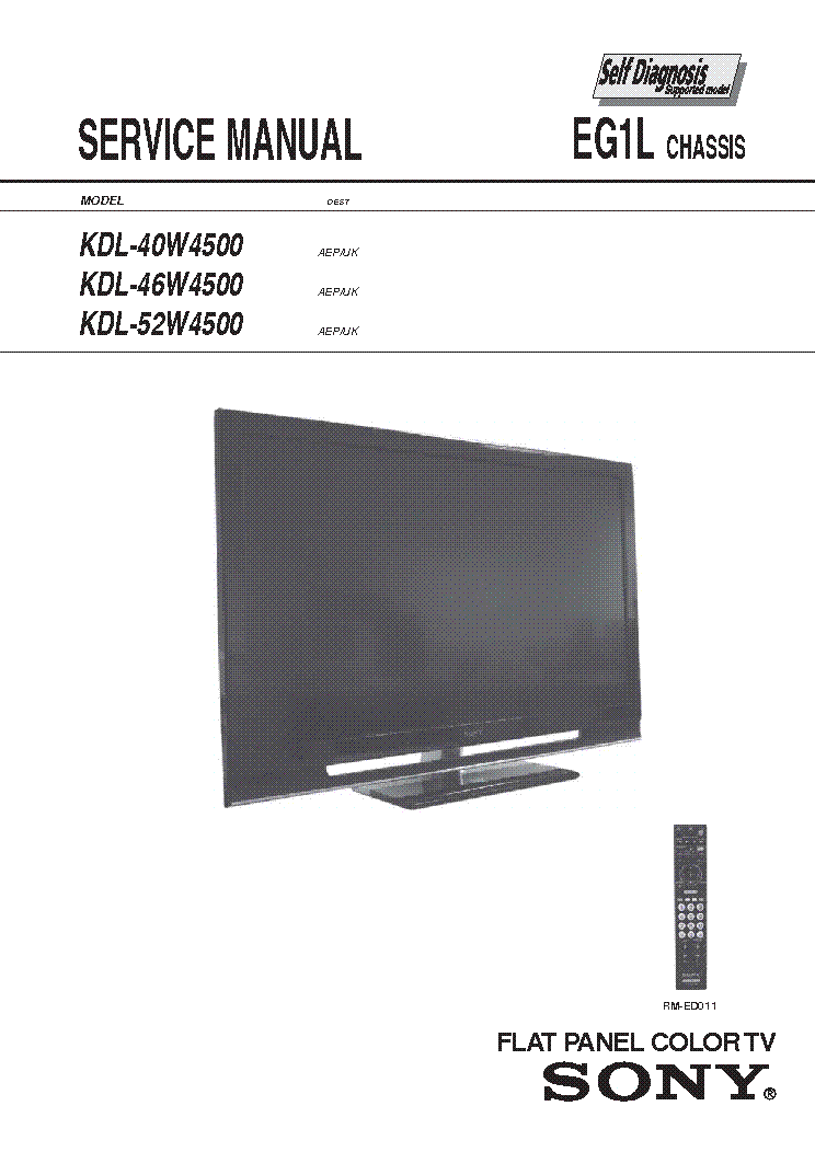 SONY EG1L CHASSIS KDL-40W4500 LCD TV SM service manual (1st page)