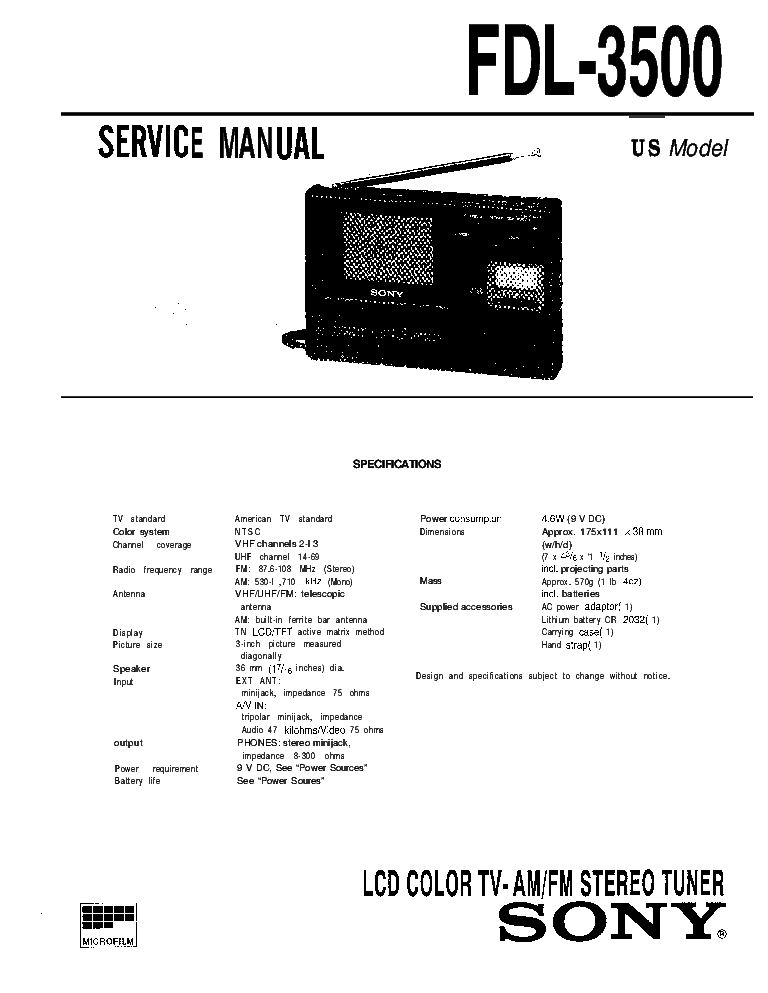 SONY FDL-3500 service manual (1st page)
