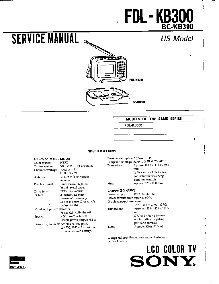 SONY FDL-KB300 service manual (1st page)