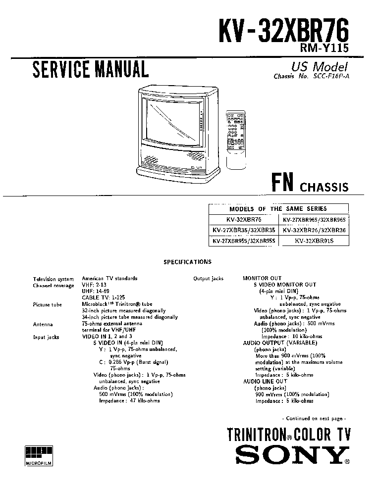 SONY FN CHASSIS KV32XBR76 service manual (1st page)
