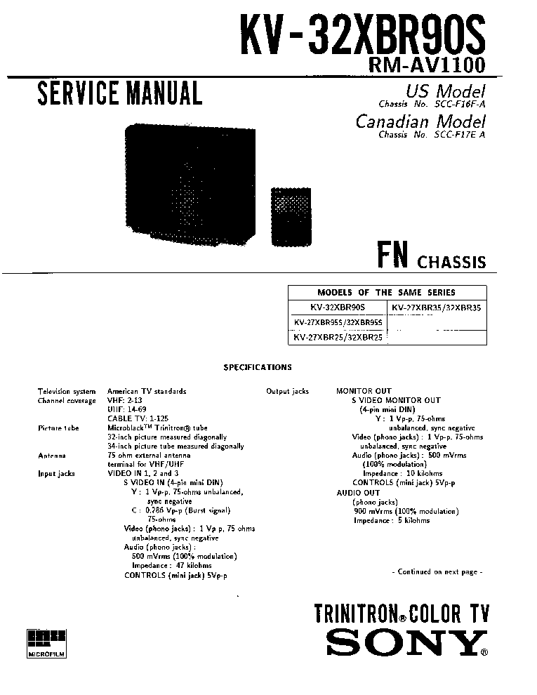 SONY FN CHASSIS KV32XBR90S service manual (1st page)