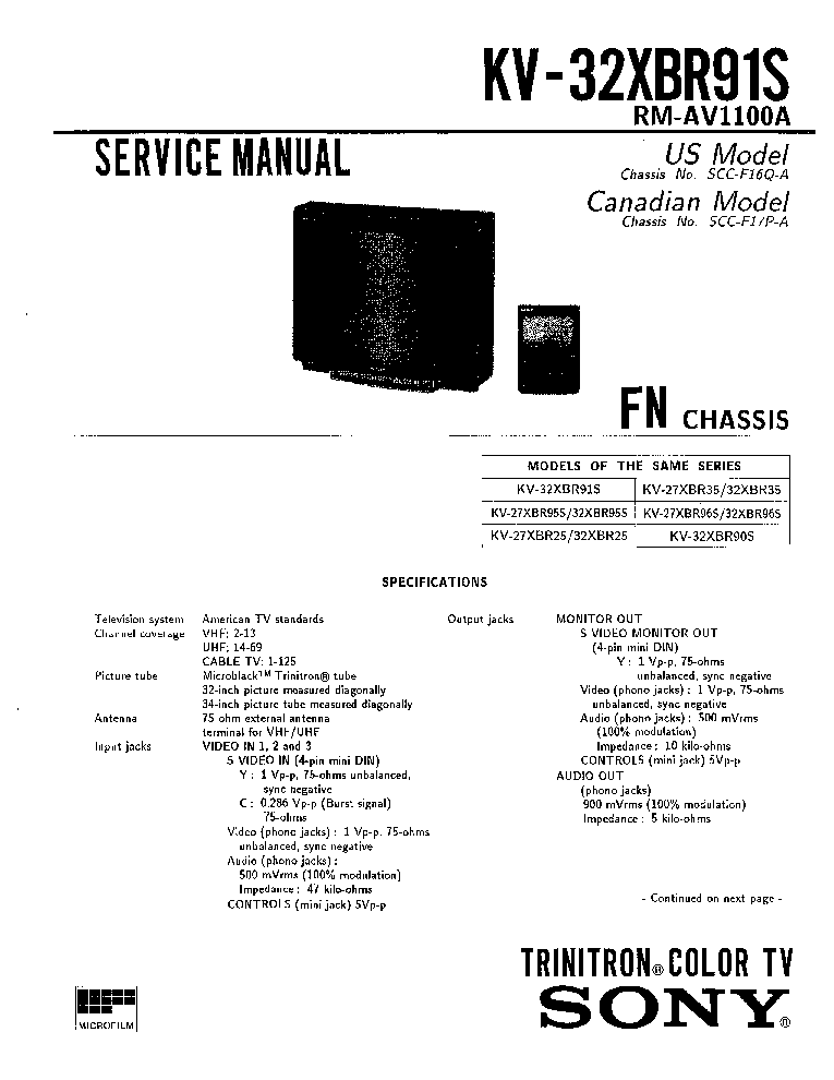 SONY FN CHASSIS KV32XBR91S service manual (1st page)