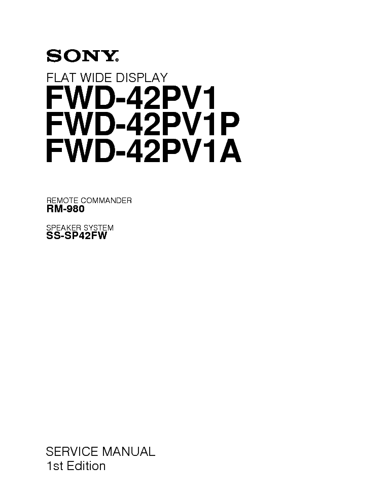 SONY FWD-42PV1 FWD-42PV1P FWD-42PV1A service manual (1st page)