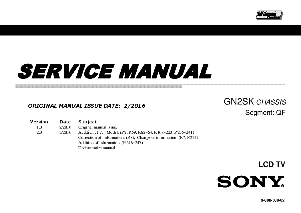 SONY KD-55XD9305 65XD9305 75XD9405 CHASSIS GN2SK VER.2.0 SEGM.QF SM service manual (1st page)