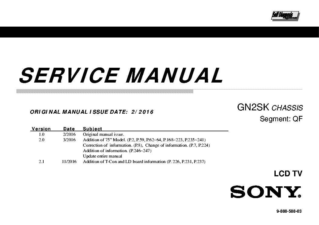 SONY KD-55XD9305 65XD9305 75XD9405 CHASSIS GN2SK VER.2.1 SEGM.QF SM service manual (1st page)