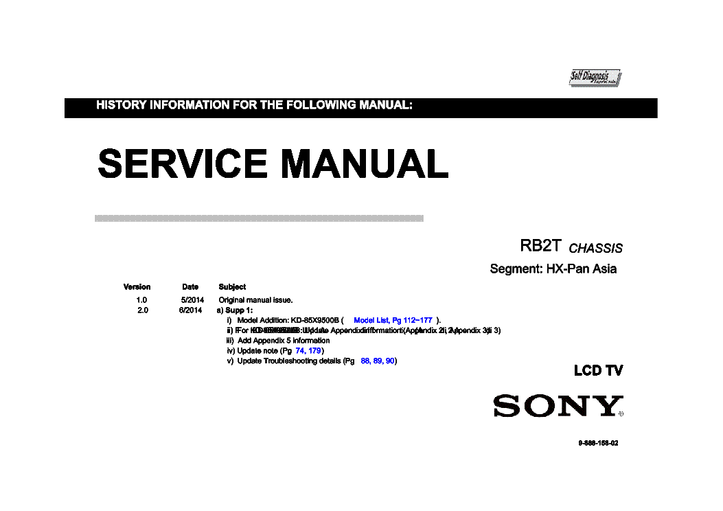SONY KD-65X9500B KD-85X9500B CHASIS RB2T VER.2.0 SEGM.HX-PAN service manual (1st page)