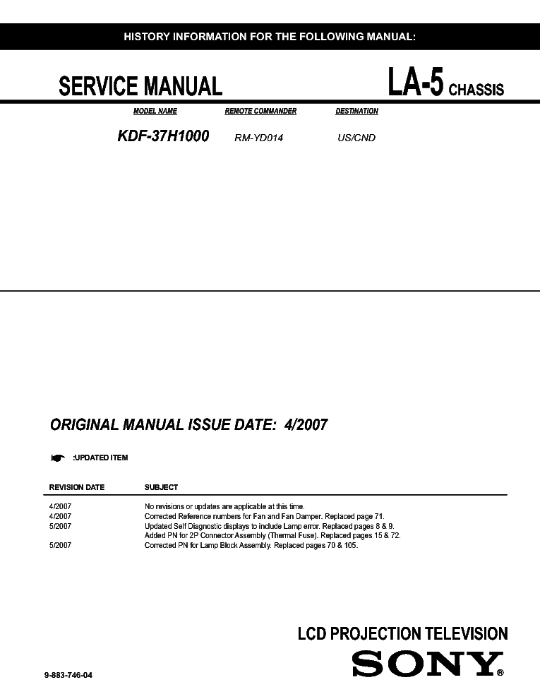 SONY KDF-37H1000 CH LA-5 SM service manual (1st page)