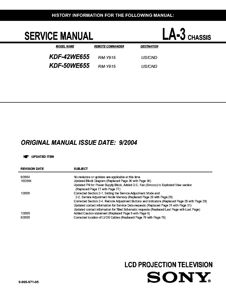 SONY KDF-42-50WE655 CH LA-3 SM service manual (1st page)