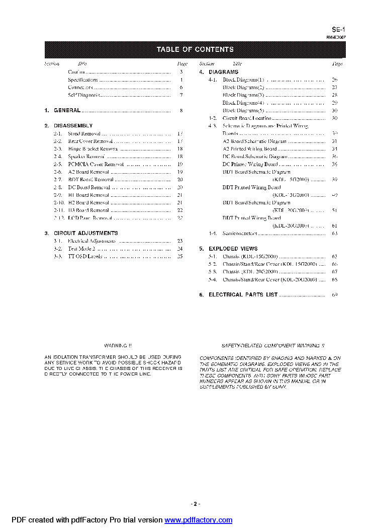 SONY KDL-15G2000 service manual (2nd page)