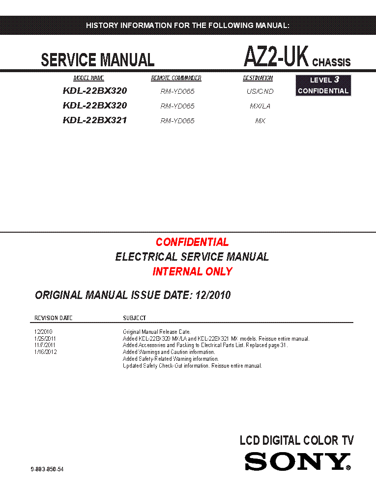 SONY KDL-22BX320 KDL-22BX321 CHASSIS AZ2-UK REV.4 SM service manual (1st page)