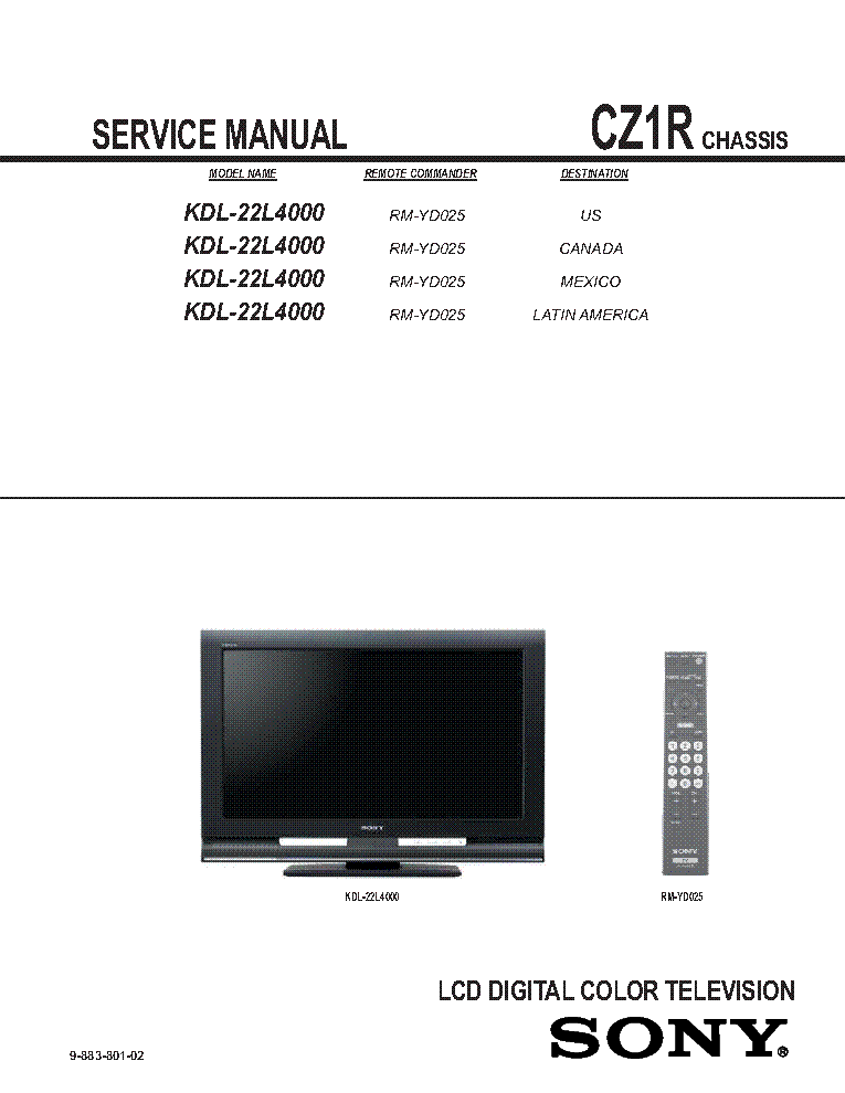 SONY KDL-22L4000 CHASSIS CZ1R REV.2 SM service manual (2nd page)