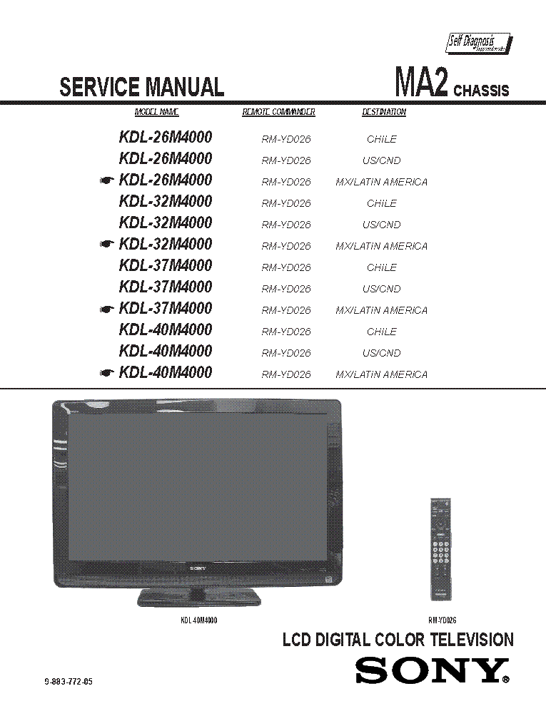 SONY KDL-26M4000 32M4000 37M4000 40M4000 CHASSIS MA2 REV.5 SM service manual (2nd page)