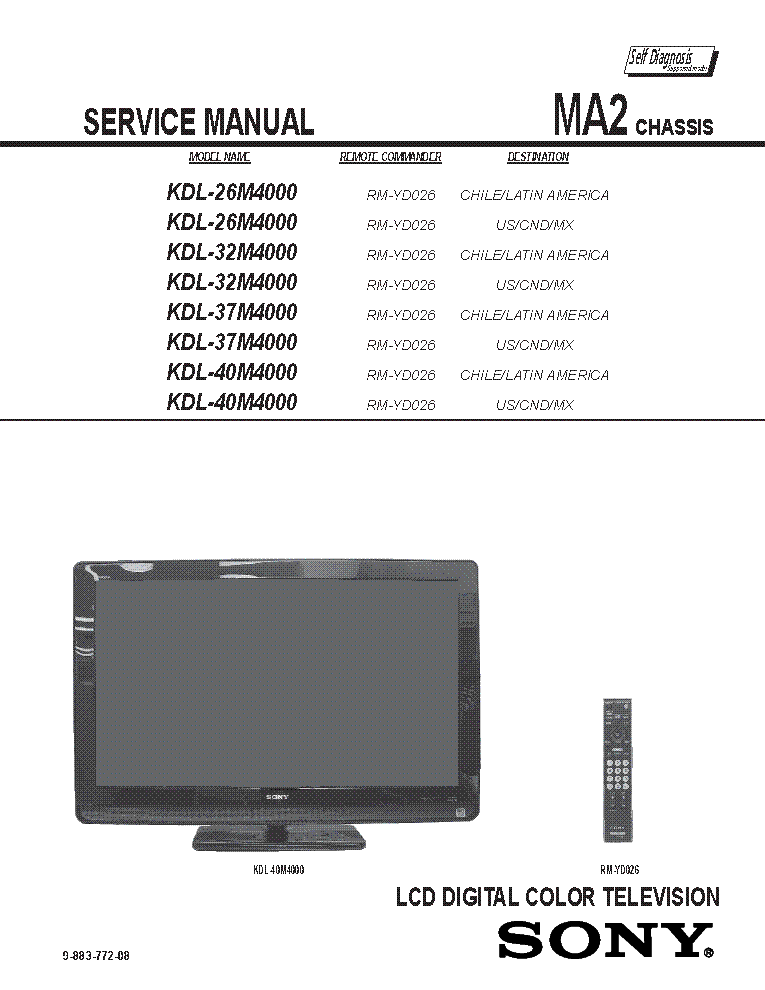 SONY KDL-26M4000 32M4000 37M4000 40M4000 CHASSIS MA2 REV.8 SM service manual (2nd page)