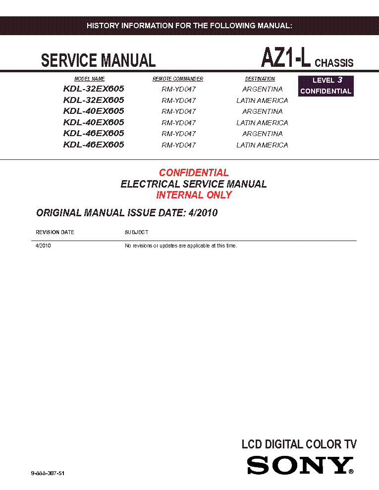 SONY KDL-32EX605 40EX605 46EX605 CHASSIS AZ1-L service manual (1st page)