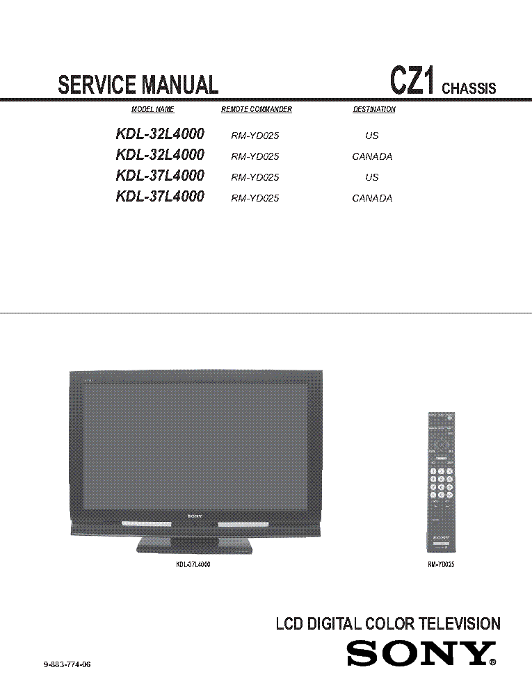 SONY KDL-32L400 KDL-37L400 CHASSIS CZ1 SM service manual (2nd page)